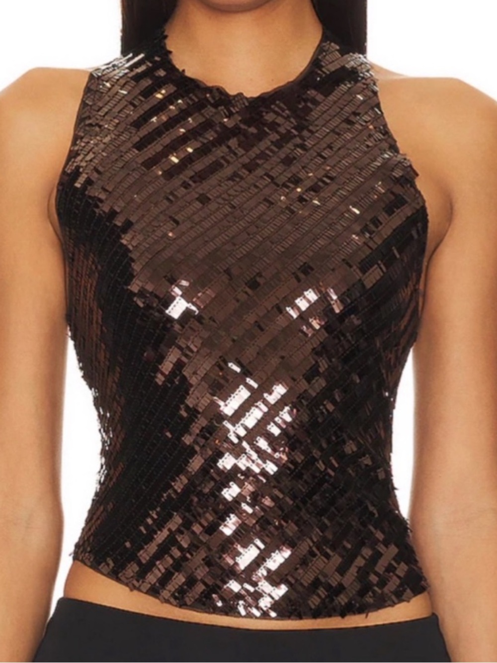 Free People Metallic Sequin Halter Crop Top - Black/Bronze